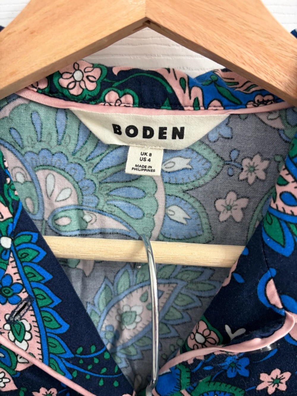 Boden Navy Floral Paisley Pajama Set with Pink Trim - Picture 2 of 6